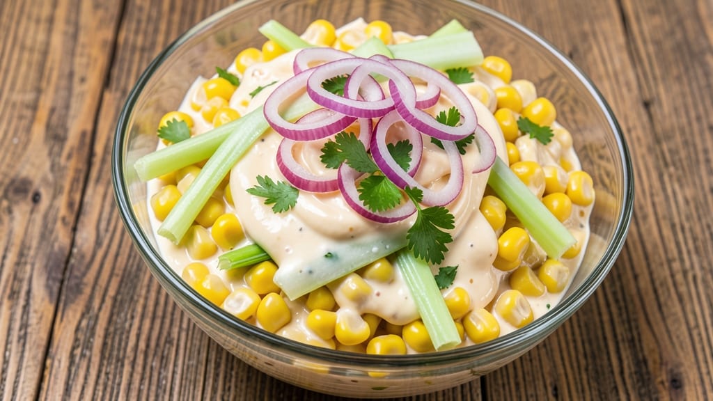 Corn Salad Recipe With Mayo And Sour Cream: Crisp Celery Crowns Over Ultra-Creamy Bliss
