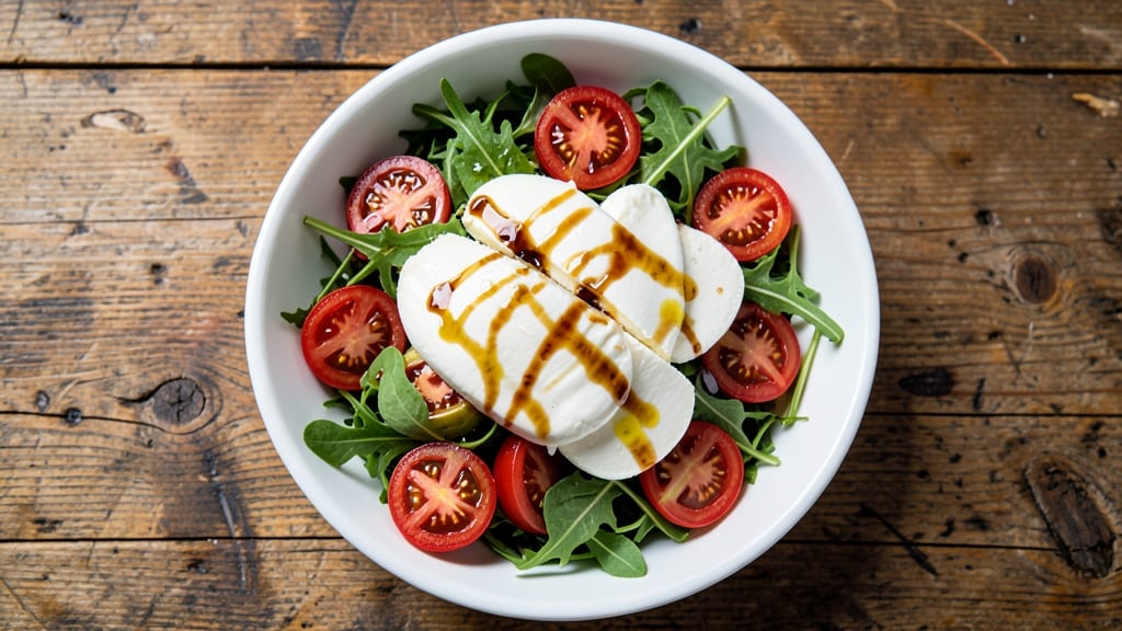 Arugula Caprese Salad Recipe: Balsamic-Glazed Tomato and Bursting Mozzarella