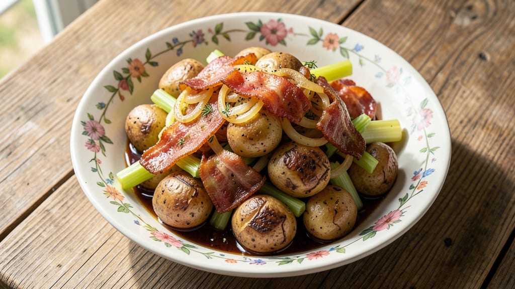Authentic Hot German Potato Salad Recipe: Crisp Celery Crowns Over Smoky Mustard-Balsamic Bliss