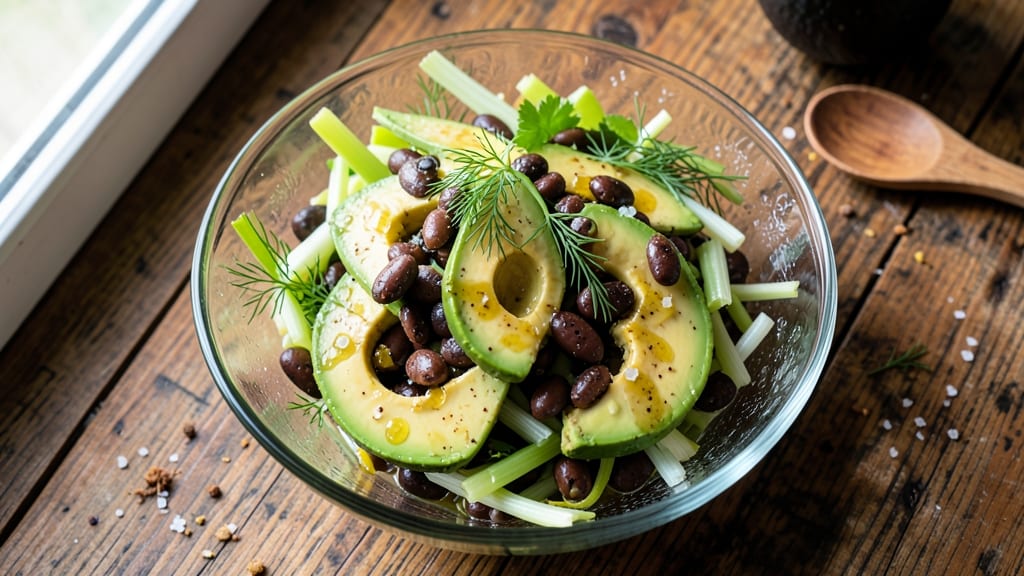 Avocado and Bean Salad Recipe: Crunchy Celery Crowns Meet Creamy Lime-Dill Dressing