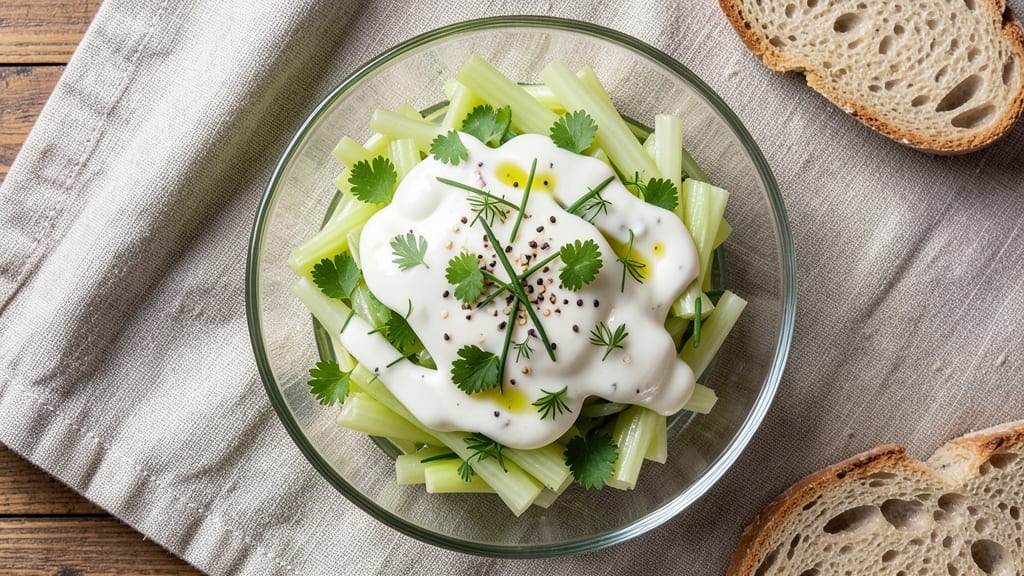 Campisi's Salad Recipe: Celery Crown Crunch Over Creamy Herb Velouté