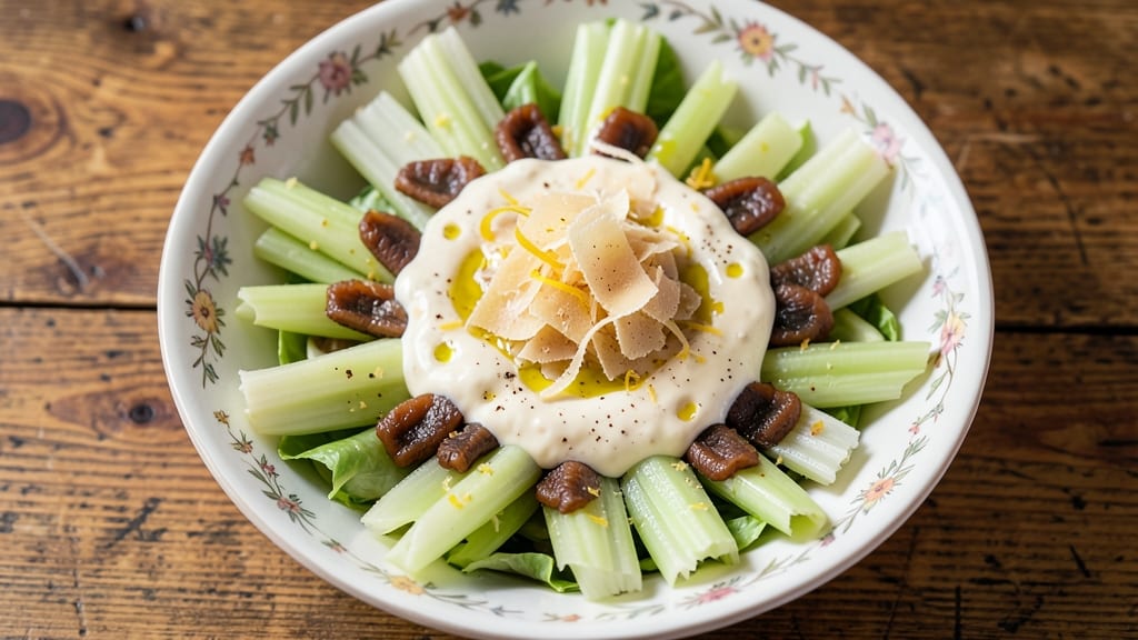 Barefoot Contessa's Antipasto Salad Recipe: Crunchy Celery Crowns Over Anchovy-Infused Parmesan Cream