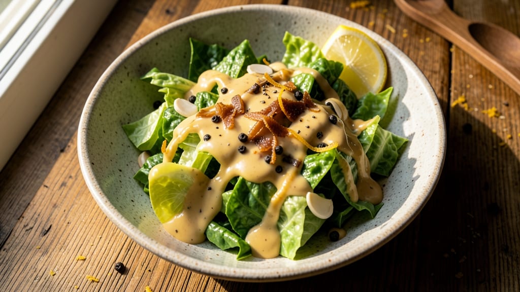 Caesar Salad Secret Recipe: Crispy Celery Crowns Over Anchovy-Infused Creamy Bliss