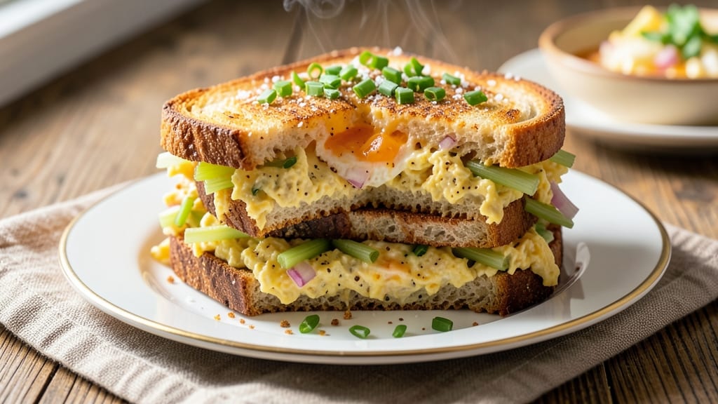 Breakfast Egg Salad Sandwich Recipe: Crisp Celery Crowns Over Creamy Herb Velout