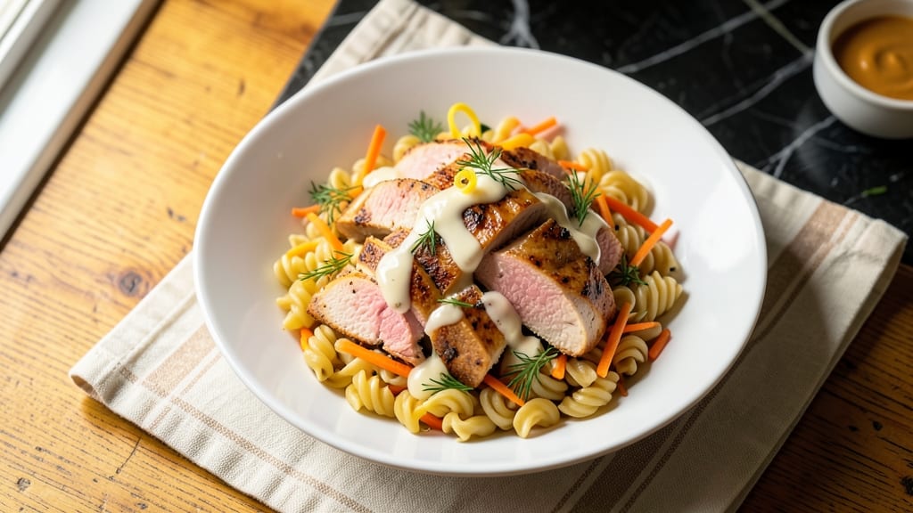 Bavarian Inn Chicken Pasta Salad Recipe: Warm Rotini With Grilled Chicken and Parmesan