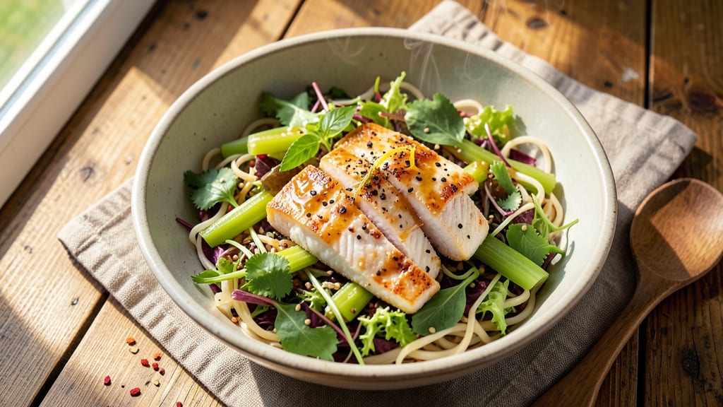 Asian Fish Salad Recipe: Crispy Celery Crowns Over Zesty Sesame-Lime Bliss