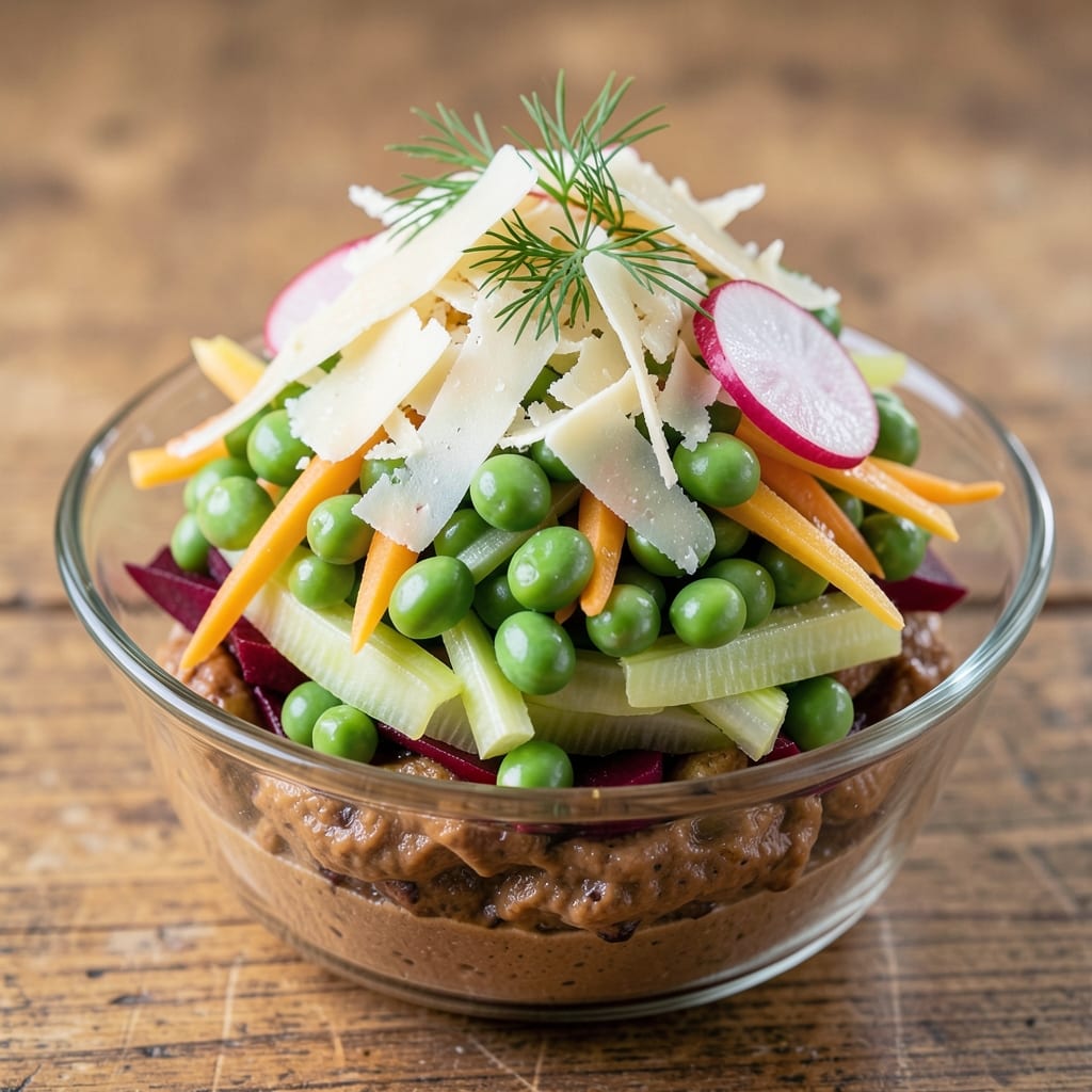 7 Layer Green Pea Salad Recipe: Crunchy Celery and Creamy Parmesan Stack