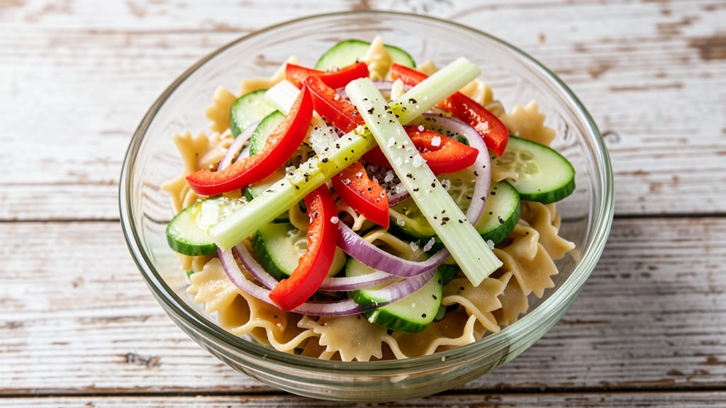 Bow Tie Greek Pasta Salad Recipe: Crisp Celery Crowns Over Zesty Lemon Oregano Bliss