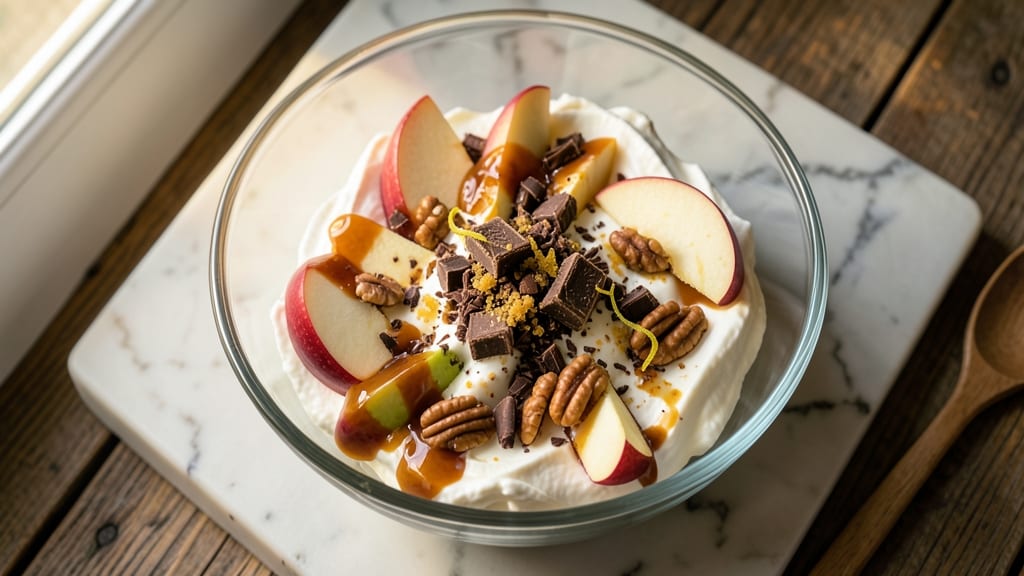 Apple Snickers Salad Recipe With Cream Cheese: Caramelized Apple Crunch Over Ultra Creamy Swirls