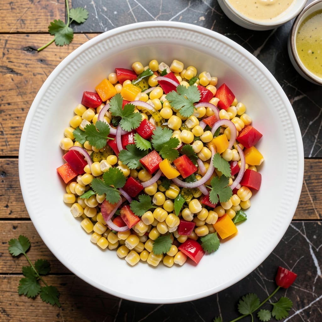 American Corn Salad Recipe: Sweet Corn and Crunchy Bell Pepper Fiesta