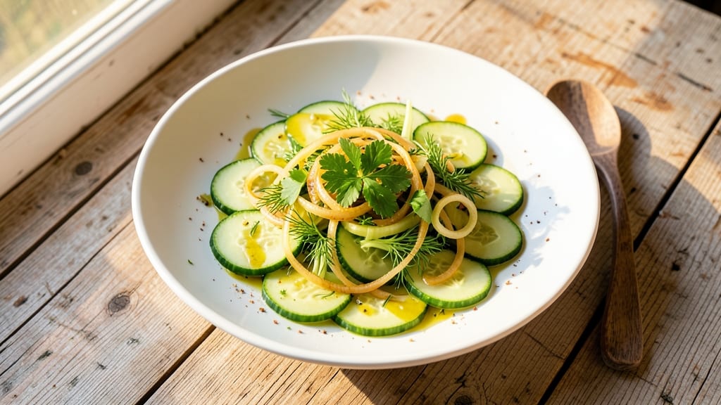 Biaggi's Cucumber Onion Salad Recipe: Crisp Celery Crowns Over Zesty Herb Vinaigrette