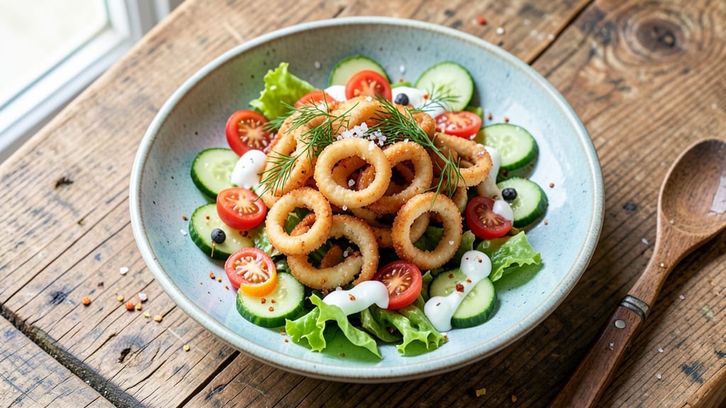 Buddakan Calamari Salad Recipe: Crispy Squid Over Creamy Lemon-Dill Bliss
