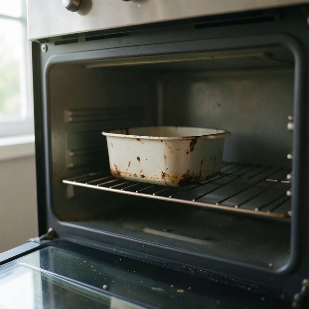 An ordinary home oven with one tin in it