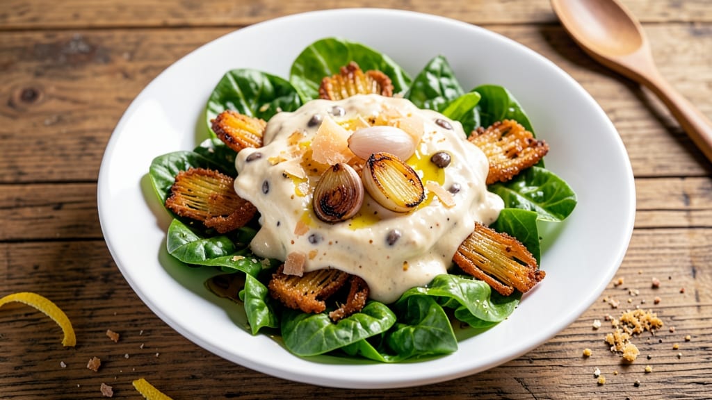 Boa Caesar Salad Recipe: Crispy Celery Crowns Over Creamy Parmesan-Anchovy Velouté