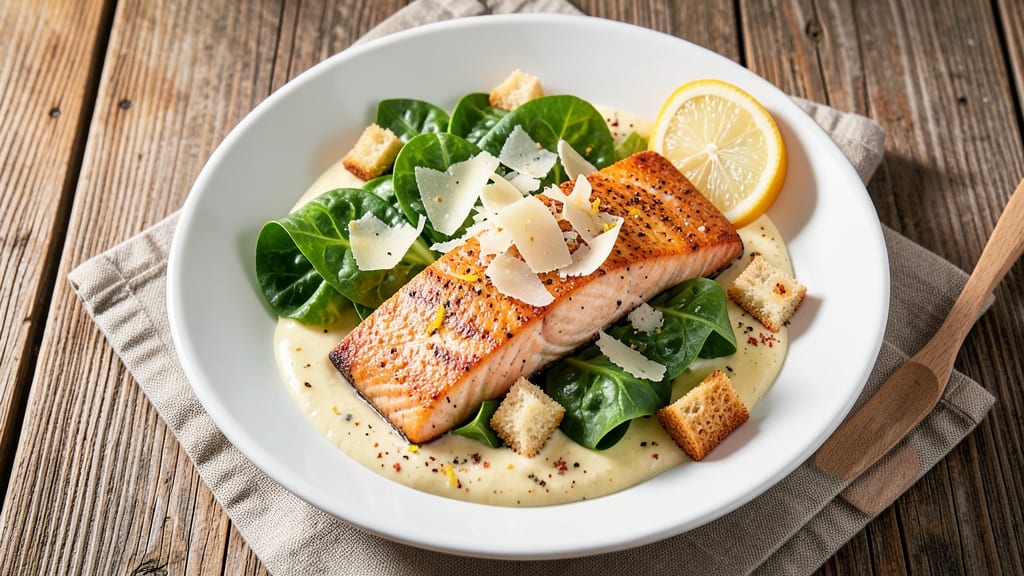 Baked Salmon Caesar Salad Recipe: Flaky Fish Meets Crispy Parmesan Crunch