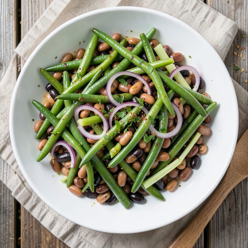 3 Bean Salad Recipe with Fresh Green Beans: Crisp Celery and Herb-Packed Freshness