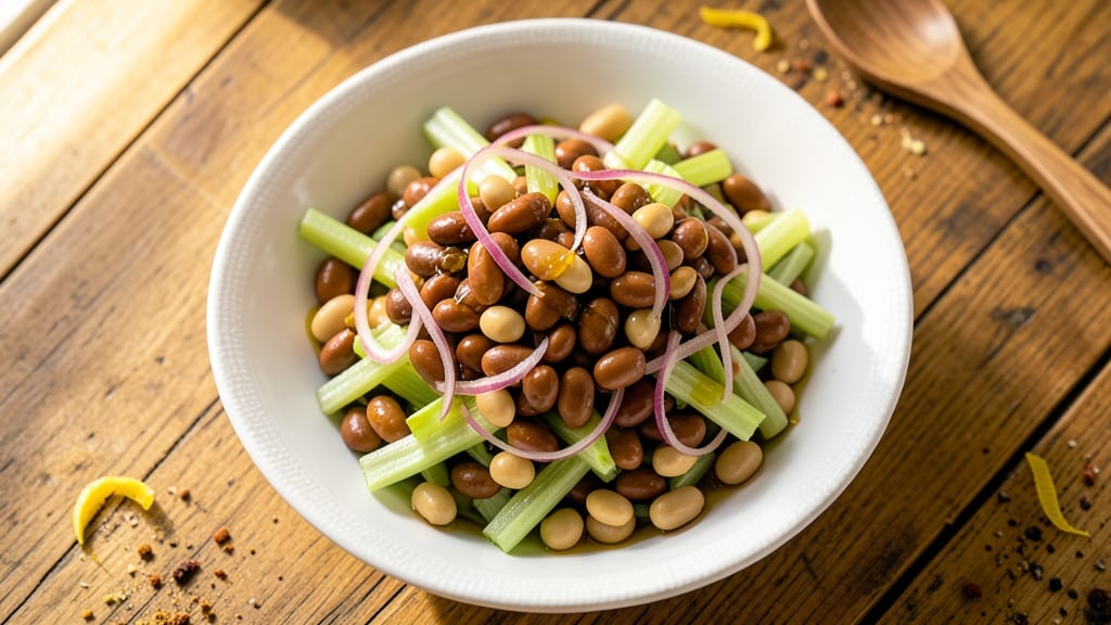 Basic Three Bean Salad Recipe: Crunchy Celery Crowns Over Zesty Italian Dressing