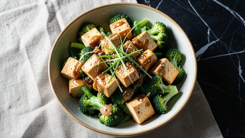 Broccoli Tofu Salad Recipe: Crispy Tofu and Florets with Sesame Peanut Zing