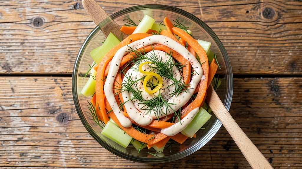 Bavarian Inn Carrot Salad Recipe: Celery Crown Crunch Over Creamy Herb Dressing